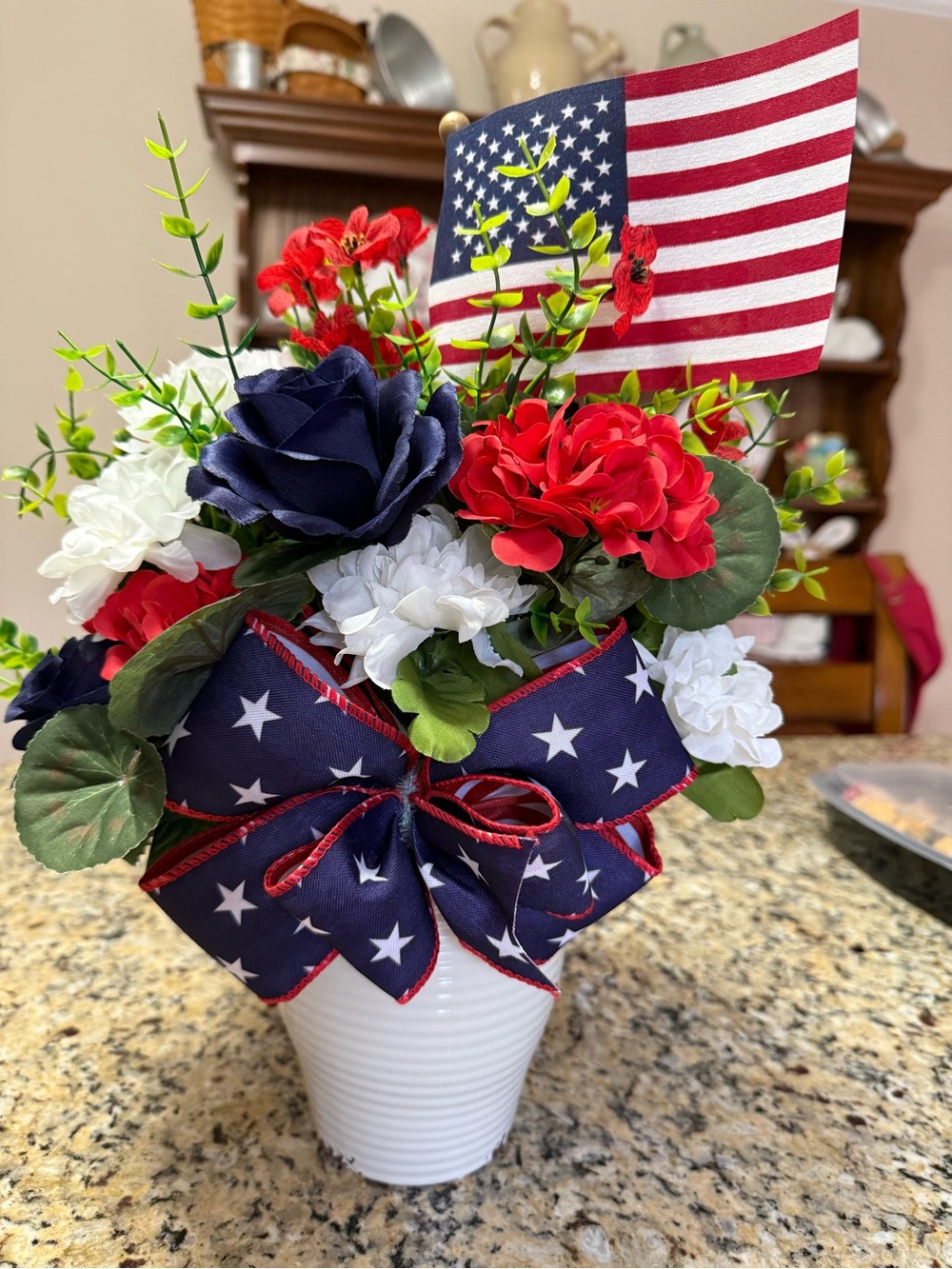 Americana Red, White & Blue Faux Floral Centerpiece